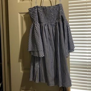 Blue and White Off Shoulder Dress